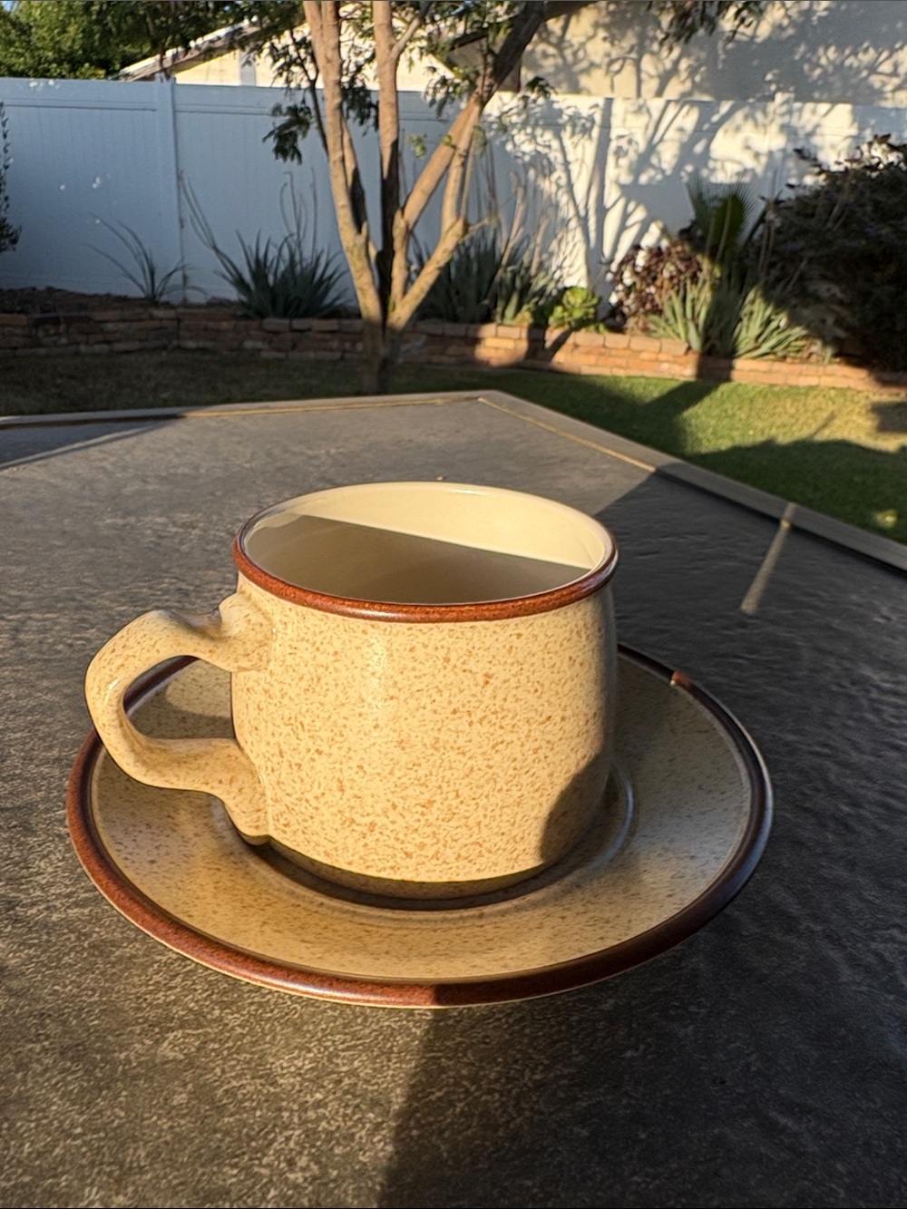 Mikasa Cream and Brown Speckled Teacup and Saucer Set - Set of 3